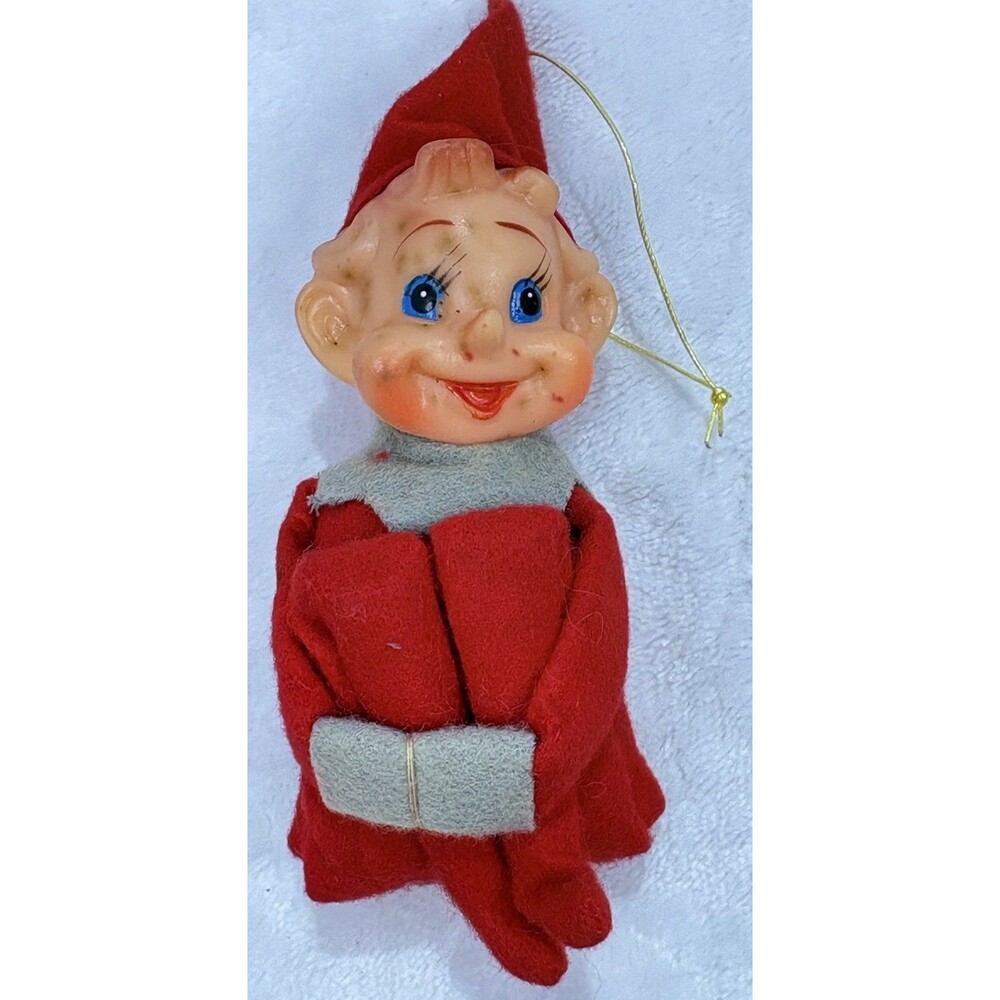 Knee Hugger Christmas Elf Ornament Vintage Red Felt Suit Japan Pixie Delta